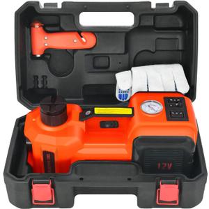 E-HEELP Electric Car Jack 5Ton 12V Kit Hydraulic (Lifting Range: 6.1~17.7 inch) with Inflator Electric Jack for Car SUV Sedan MPV Change Tires Garage Repair Emergency Kit (Orange)