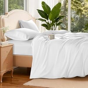 Shilucheng 100% Silk Duvet Cover Set, Luxury 6A Mulberry Silk Comforter Cover, Smooth Cooling Breathable Duvet Cover 3 Piece with Zipper Closure (Queen,White)