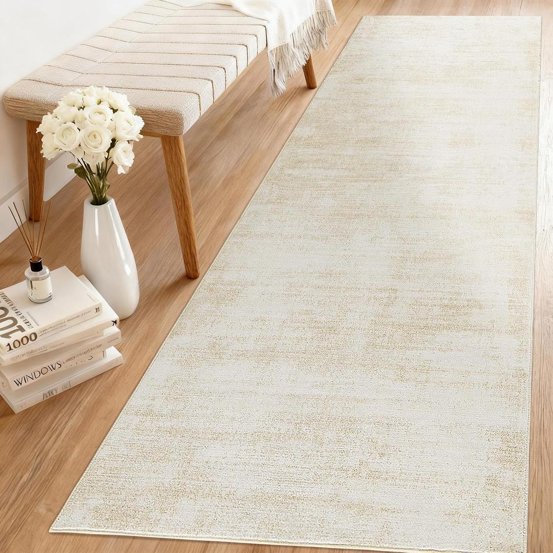 Abstract Beige Runner Rugs for Hallway Kitchen Bathroom Washbale Non Slip Bed Side Bedroom Floor Laundry Room Rug Runners,3x8, Neutral Distressed
