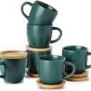 Hasense Stackable Porcelain Mini Espresso Cups and Saucers Set of 6, 4 OZ Ceramic Small Demitasse Espresso Shots Cups with Lids for Nespresso Lungo, Latte, Cafe Mocha and Tea, Green