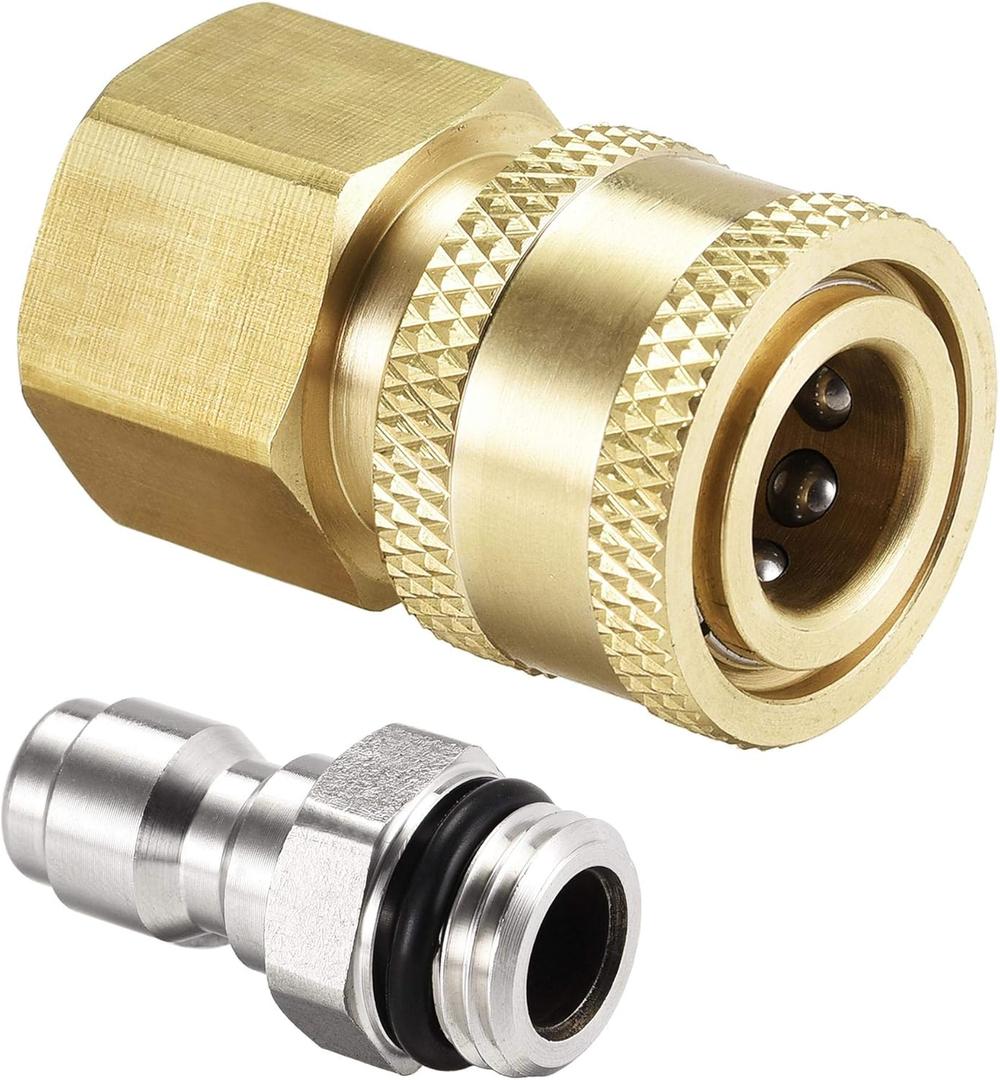 uxcell Garden Hose Brass Quick Connect Set M14x1.5 Male & M18x1.5 Female Thread Stainless Steel Fittings Water Hose Connectors Pressure Washer Adapter Quick Disconnect Kit