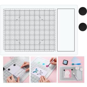 BAOFALI Magnetic Glass Craft Mat; 15.75"x10.24"Heat Resistant Glass Media Cutting Mat W/MagnetsGridlines and Measurements; for Cutting, Stamping, Mixed Media, Heat Embossing and Hot Glue Projects
