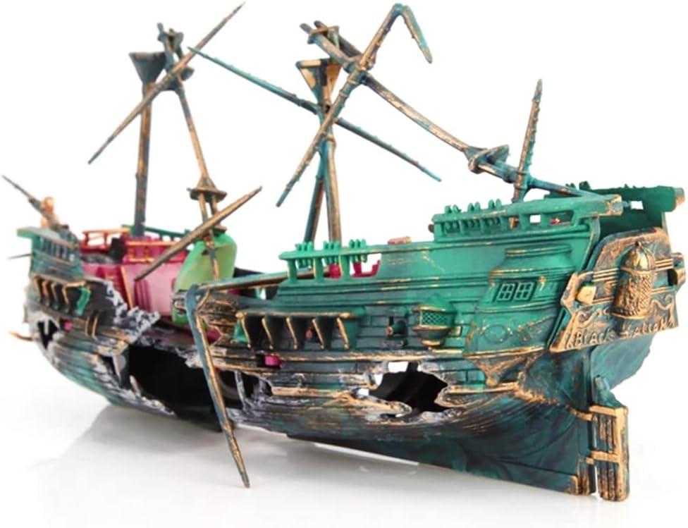 SLOCME Aquarium Shipwreck Decorations - Air Bubbler Sunken Ship Ornament, Fish Tank Air Action Aerating Decorations