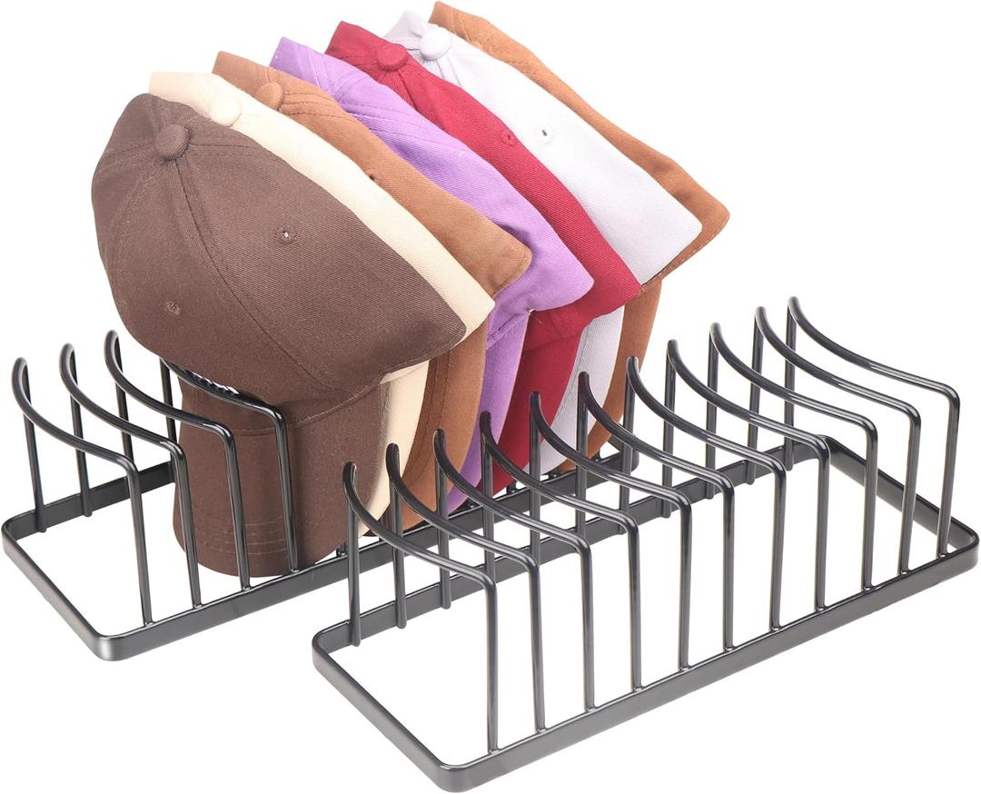 Hat Organizer for Baseball Caps - Space Saving Hat Stand Hold 20 Caps - Premium Metal Hat Rack for Baseball Caps Display & Organizer Neat and Orderly for Closet (Black 2 Pack)