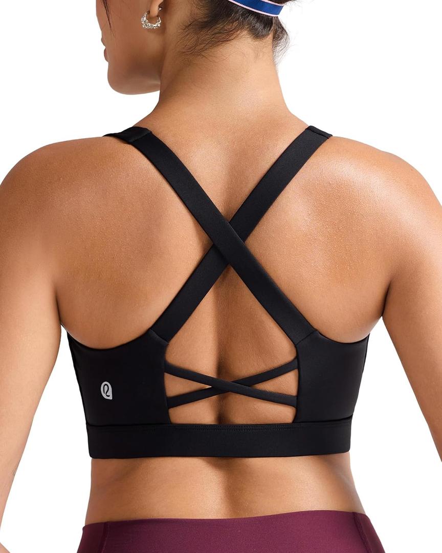 RUNNING GIRL Sports Bra for Women, Molded Cup High Impact Sports Bras for Women with Sewn in Pads (Black, XXL)