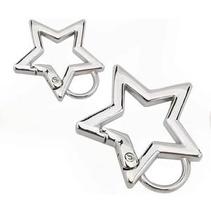 2Pc Silver Star Shaped Stainless Steel Keychain Clip Carabiner Snap Hook Holder Star Carabiner Hook Clip Key Holder Carabiner Clip for Keys and Wallet with Key Chain Rings Accessories (S&M)