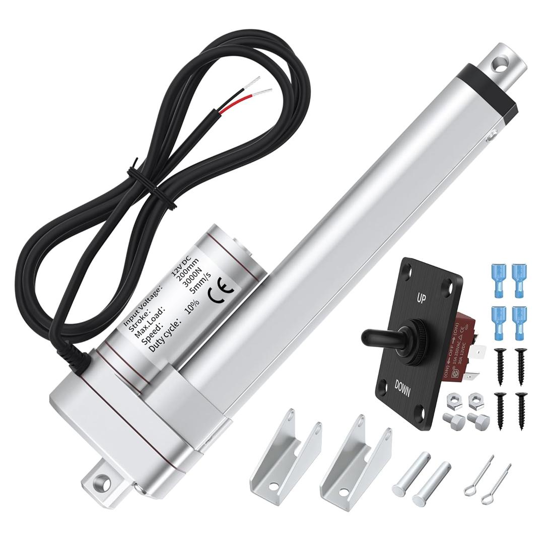 8" Electric Cylinder 12v Actuator, Heavy Duty & Waterproof 5mm/s Actuator Motor, Electric Piston Actuator 3000N/660lbs for Furniture, Medical, Industrial