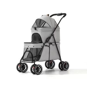YYW Double Pet Stroller Foldable 2 Carriages Lockable Wheels Gray