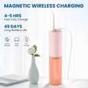 Cordless Water Flosser for Teeth Clean, Portable Electric Water Dental Flosser for Travel, 3 Modes 8 Intensities, IPX7 Waterproof Water Dental Picks for Gums Braces with 4 Tips (Pink)