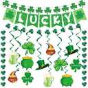 St Patricks Day Decorations, Pre-Assembled Lucky Banner with Shamrock Garland, Clover, Leprechaun Hat and Hanging Swirls, Irish Saint Patrick Day Party Decor & Supplies