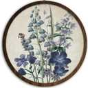BIWSHA Vintage Blue Floral French Country Wall Art Decor, Antique Wildflower Flower Botanical Round Wooden Wall Hanging Decor for Home Bedroom Living Room Bathroom Office, 10 Inch Diameter