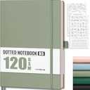 AHGXG Dotted Journal - Dot Grid Notebook Journal, 120 GSM Thick Acid-Free Paper, Large B5 Dotted Notebook 96 Pages, Leather Softcover, Inner Pocket, Journal Stencil, 7.6'' X 10'', Sage Green