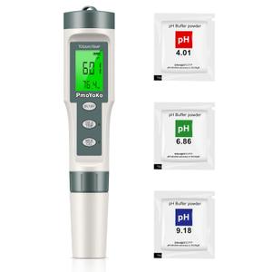pH Meter, Digital PH Tester Pen 3 pH Calibration Powders 0.01 pH Accuracy Pocket Size, Lcd display for Household Drinking, Pool and Aquarium