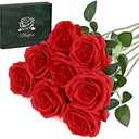 Waipfaru 8 Pcs Fake Red Roses Artificial Flowers Bulk, Real Touch Silk Faux Roses with Long Stems for Wedding Bouquet Vase Flower Arrangement (Red)