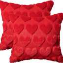 AVOIN colorlife Valentine's Day Love Heart Red Throw Pillow Covers Set of 2, 18 x 18 Inch Anniversary Wedding Home Decor Soft Plush Faux Fur Jacquard Cushion Case for Sofa Couch