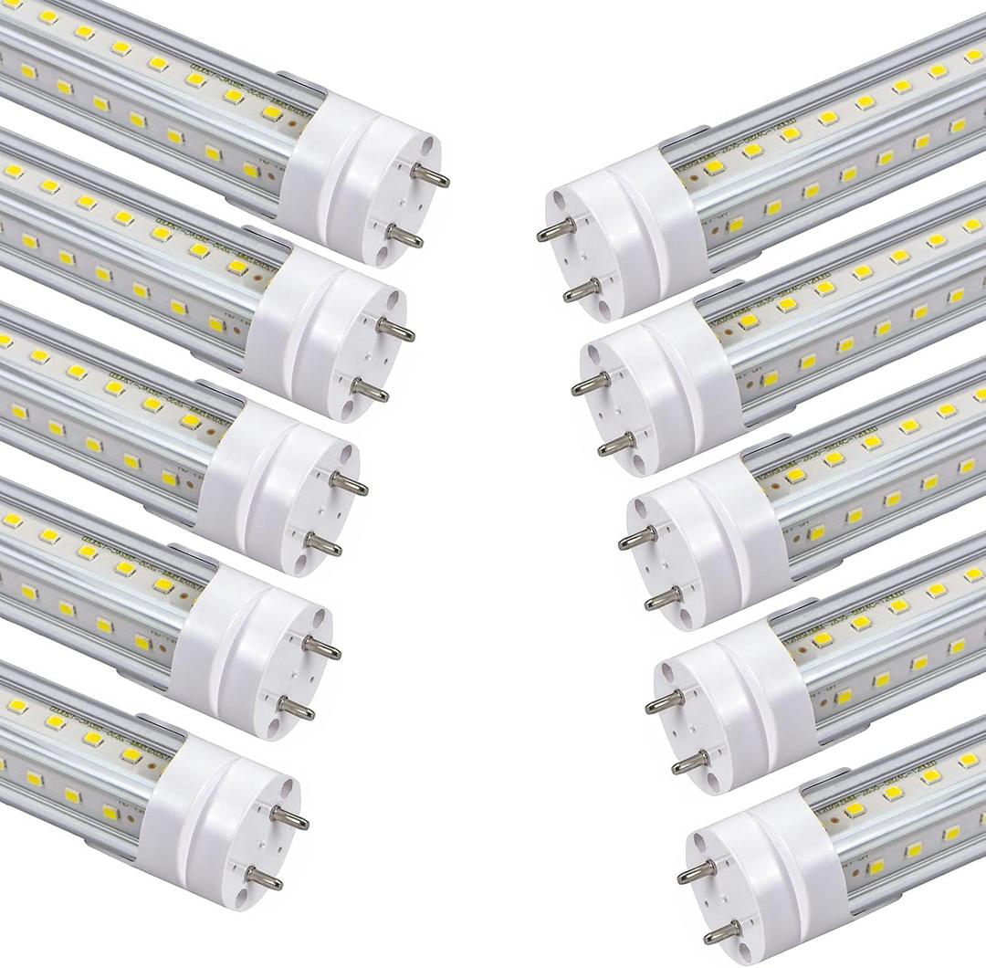T8 2 Foot LED Tube Lights,20W 2000lm,G13 Bi-pin Base,24 inches End to End,F17T8 F18T8 Fluorescent Tubes Replacement,White 6500K 2ft LED Bulbs,Ballast Bypass,Dual-Powered for Cabinet,Pack of 10