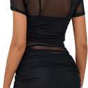 Rooscier Women's Mesh Dress Short Sleeve Bodycon 3 Piece Outfits with Cami Shorts (Black, S)