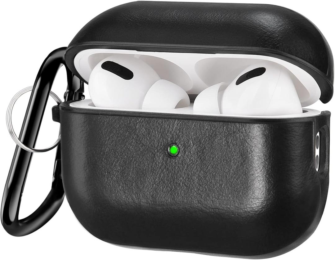 V-MORO Compatible with Airpods Pro 2 Case Cover Genuine Leather AirPod Pro 2nd Generation Case Men [Front LED Visible] iPod Pro Leather Protective Covers Ear Skin Black