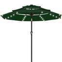 AreShark 9ft 2 Tiers Patio Umbrella with Solar Lights, Outdoor Umbrella w/ 32 LED Lights&8 Sturdy Ribs, Table Umbrella for Deck, Backyard, Pool(Dark Green)