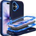 YKHJKLEC for iPhone 17 Case, Military Grade 3 in 1 Heavy Duty Shockproof/Drop Proof/Dust Proof Case with 2Pcs Tempered Glass Screen Protector (Navy Blue)