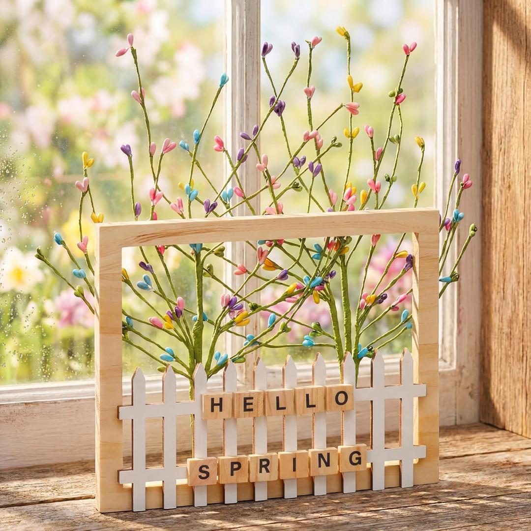 BreezeHug Wildflower Spring Decor for Home Table Centerpiece Wildflower Wooden Hello Spring Sign for Office Bedroom Living Room Home Decor Floral Wall Art