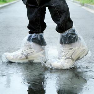 10 Pairs Disposable Plastic Shoe Covers & Boot Covers - Waterproof Non-Slip Overshoes for Men & Women, Transparent Rain Shoe Protectors for Indoor & Outdoor Use (Clear)