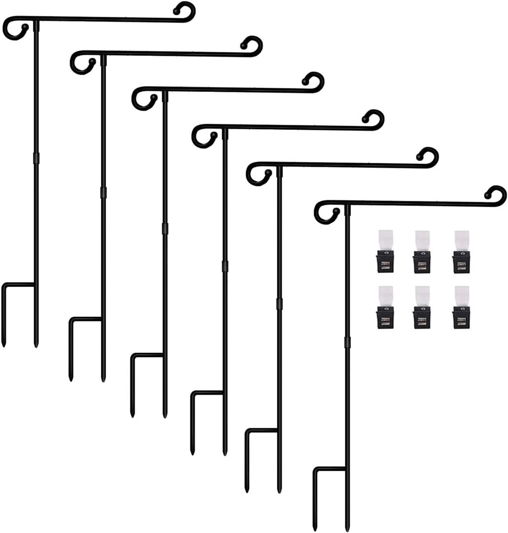 Garden Flag Stand Holder 6 Pack Garden Flag Pole for 13.5" Width 12 x 18 Inches Flags with Anti-Wind Clip for Outdoor Garden Yard Lawn