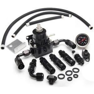 YESHMA EFI Fuel Pressure Regulator Kit 0-100psi with Gauge 6AN Fuel Line Fitting Universal Adjustable Aluminum (Black) (black)