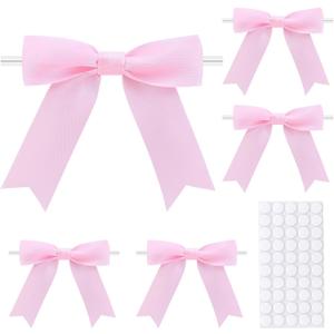 Twist Tie Bows 50Pcs, 3.5In Premade Satin Ribbon Gift Wrap Bows for Crafts, Treat Bags, Christmas, Bridal Shower, Wedding Favors, Birthday Party Gift Wrapping Decorations (Swallowtail Pink)