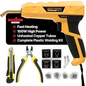 NexiumTools Plastic Welder Kit – 1-3 Sec Rapid Heating, Plastic Welding Kit with 4 Staple Types for Car Bumper Repair/Kayaks Repair | Plastic Repair Kit w/LED Light, Carry Case, Tool Kit