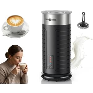 Stainless Steel Milk Frother, Waterproof & Fully Dishwasher Safe, 4 Modes for Hot/Cold Foam, Latte, Cappuccino, One-Touch Operation, Ergonomic Grip, Compact Coffee Maker
