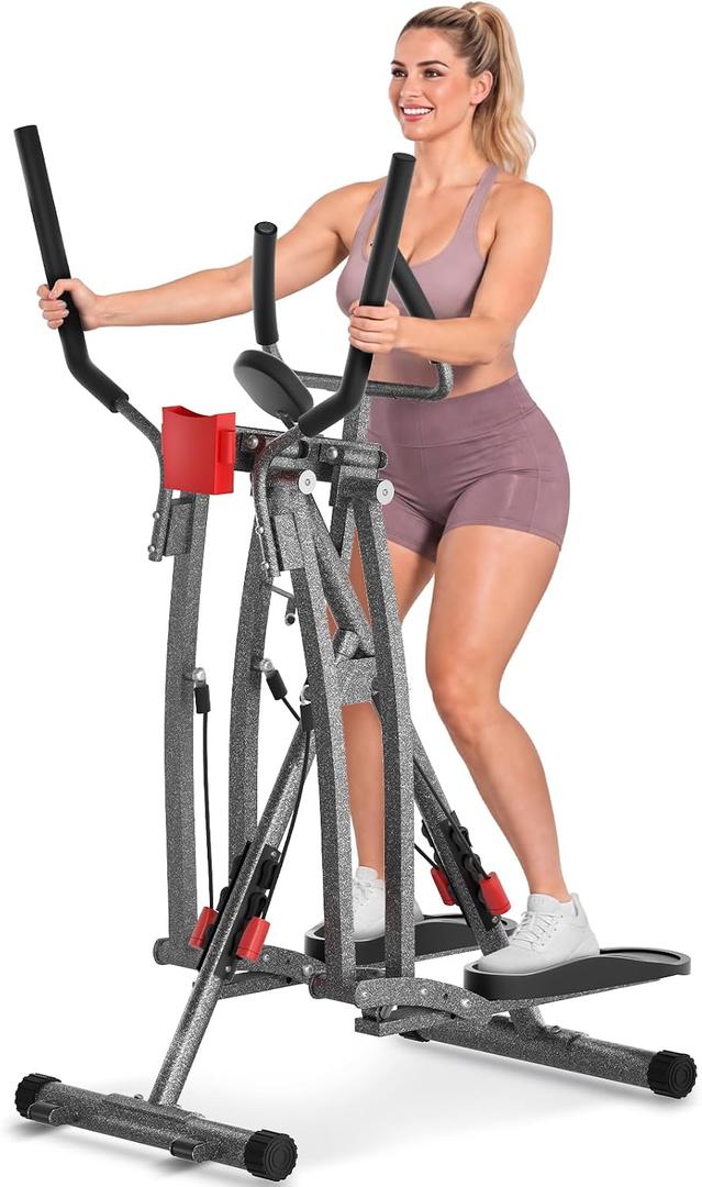 Air Walk Elliptical, 500LBS 6-Level Adjustable Resistance Bands Foldable Air Walk Elliptical with LCD Monitor, Device Holder, Low-Impact Workout for Home Gym
