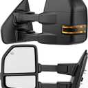 Smoked Power Heated Tow Mirrors Compatible with 2004-2014 Ford F150 F-150 Pickup Truck, Extended Trailer Towing Side Mirrors with LED Puddle Light