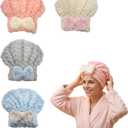 Microfiber Hair Towel 4-Pack, Fast Drying Hair Turban with Bow for Women - Soft Absorbent Hair Wraps, Shower Cap, Gray Pink Blue White