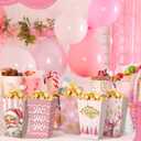 Gueevin 60 Pcs Christmas Popcorn Boxes Pink Santa Claus Treat Boxes Candy Cookie Holder Container for Christmas Party Favors Supplies Decorations