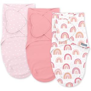 SwaddleMe by Ingenuity Monogram Collection Baby Swaddle, 100% Cotton, Improves Sleep & Calms Startle Reflex, 0-3 Months, Pocket Fold Design for Easy Changes, 1.0 TOG, 3-Pack - Rainbow