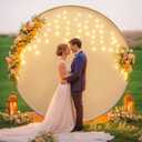 7.2 FT White Round Backdrop Cover with Lights String for Circle Arch Stand Circle Backdrop Cover with LED Fairy Lights for Wedding Arch Baby Shower Birthday Party Photo Shoot Photography Background