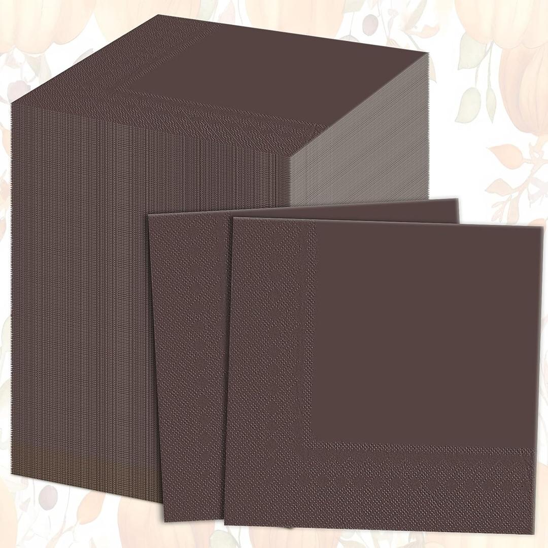 Teling 100 Pcs Fall Paper Napkins Disposable Coffee Color Napkins for Autumn Holidays Wedding Home Luncheon Reception Tea Party Dining Supplies Thanksgiving Party Decorations (Coffee Color)