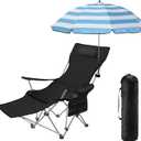 Karenhi 1 Set Beach Camping Chair with Umbrella for Adult Folding Reclining Camping Chair with Foot Rest Adjustable Clamp Canopy Shade for Outdoor Patio Beach Travel