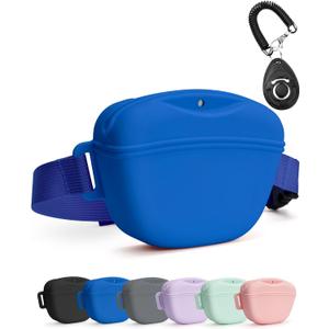 heouvo Dog Treat Pouch with Training Clicker, Upgrade Stronger Magnetic Closure to Avoid Spilling, 1.67 Cup Silicone Treat Bag Fanny Pack with Waist Belt for Pet Training Walking (Blue)