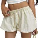 Milumia Women's Striped Bubble Shorts Elastic Waist Mini Low Rise Loose Fit Bloomers (Yellow, XS)