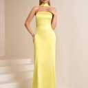 EYNMIN Women's Tube Maxi Dress with Scarf Satin Strapless Elegant Long Formal Wedding Guest Dresses (Yellow, M)
