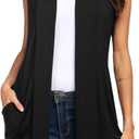Beyove Womens Long Vests Sleeveless Draped Lightweight Open Front Cardigan Layering Vest with Side Pockets (Large)