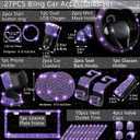 NBTEPEM 27 PCs Purple Violet Bling Car Accessories Set for Women, Steering Wheel Covers Universal Fit 15 Inch, Bling License Plate Frame, Bling Phone Holder, Bling Car Coasters