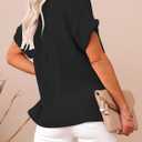 Womens Cotton Linen Button Down Shirts Short Sleeve Dress Shirts Casual Summer Tops Blouses with Pockets (Black, M)