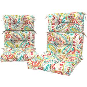 LVTXIII 2 Pack Outdoor High Back Cushions, 22" W x 20" D Tufted Seat and Back Chair Cushion with Ties, Fluffy Patio Replacement Rocking Chair Cushion for Outdoor Furniture Use, Pretty Paisley, 44"x22"x4"