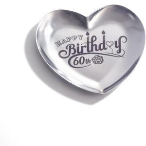 Happy 60th Birthday Stainless Steel Jewelry Tray Gifts Laser Engraved Heart Shape Dish Personalized 60th Birthday Gifts for Mother Sister Aunt Friends