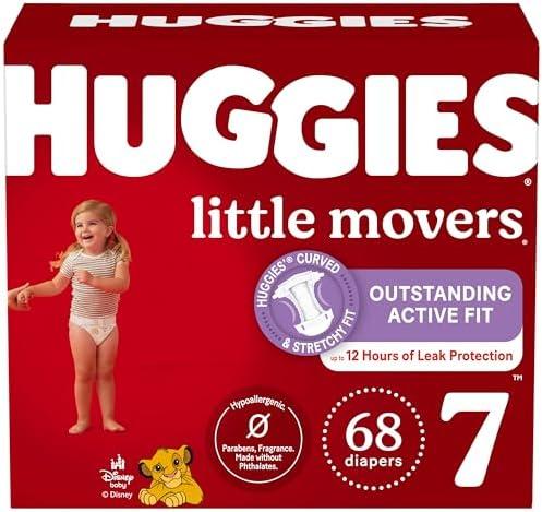 Huggies Size 7 Diapers, Little Movers Baby Diapers, Size 7 (41+ lbs), 68 Count, Packaging May Vary