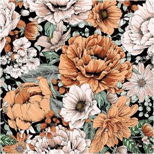 HAOKHOME Vintage Wallpaper Floral Peel and Stick Wall Paper Removable Large Peony Black/Orange/Pink Vinyl Self Adhesive for Bathroom 17.7in x 9.8ft