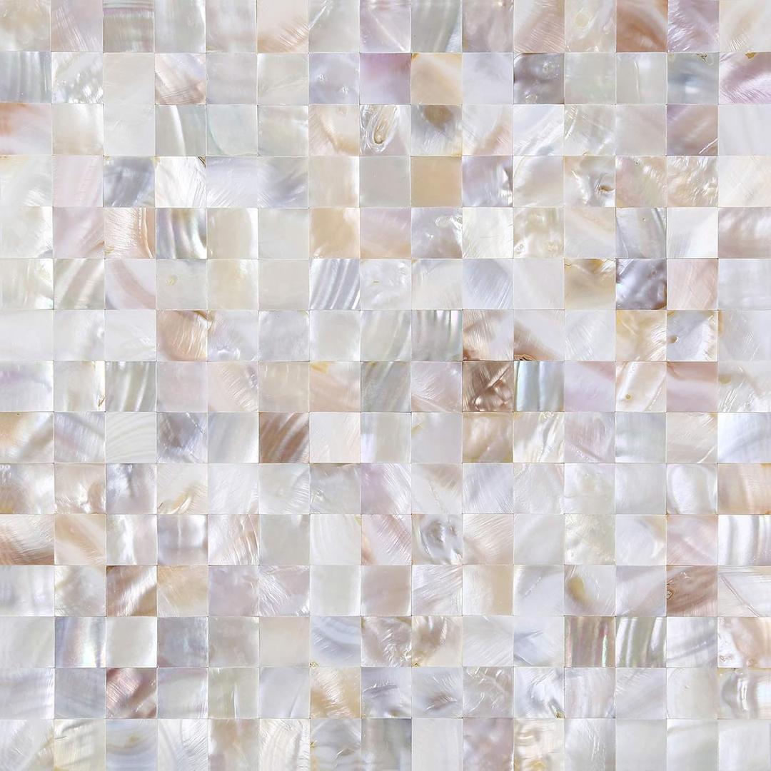 KASARO Peel and Stick Backsplash Shell Tiles, Mother of Pearl Mosaic Self Adhesive Tiles for Kitchen Wall Bathroom Bedroom Decor, Natural, 10-Sheet